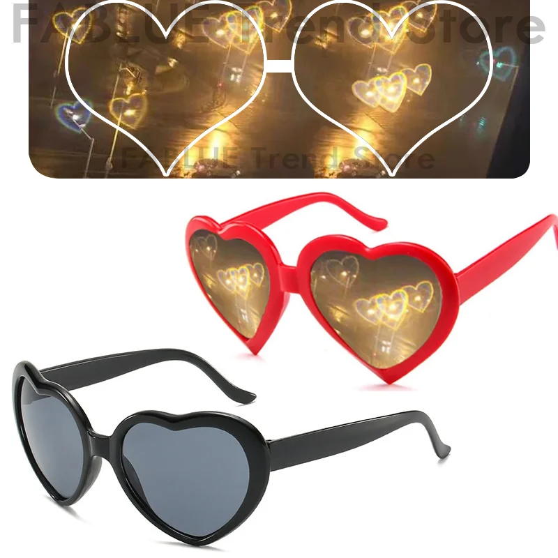 

Love Heart Shaped Effects Glasses Watch The Lights Change to Heart Shape At Night Diffraction Glasses Women Fashion Sunglasses