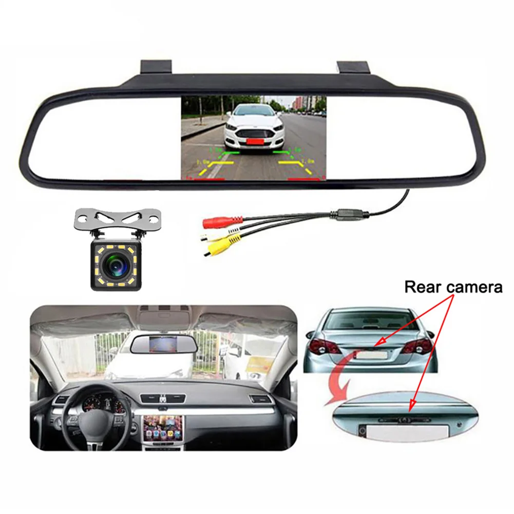 4.3 inch Car Mirror Monitor PAL/NTSC Auto Parking System Compatible With Waterproof Night Vision CCD Backup Rear View Camera