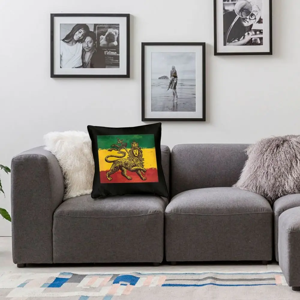 Rasta Flag Throw Pillow Cover Polyester Reggae Lion Rastafarian Jamaica Funny Pillowcover Home Decor | Дом и сад