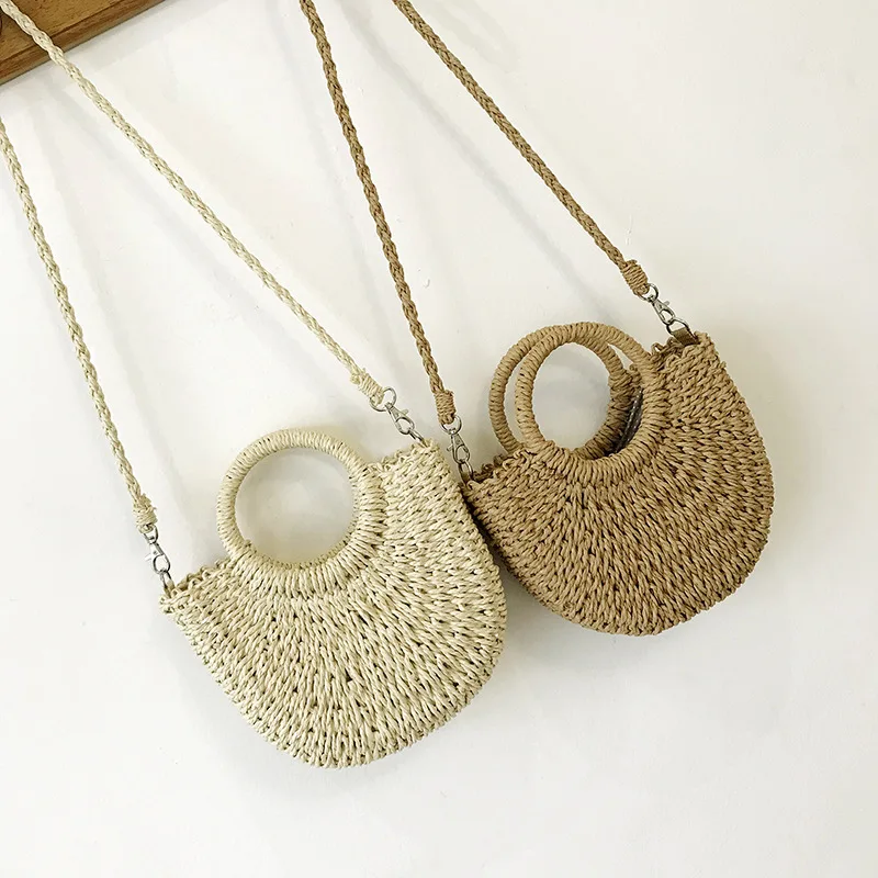 2021 New Summer Women Messenger Crossbody Bags Girls Small Beach Handbag Handmade Beach Bag Rattan Woven Straw Bag
