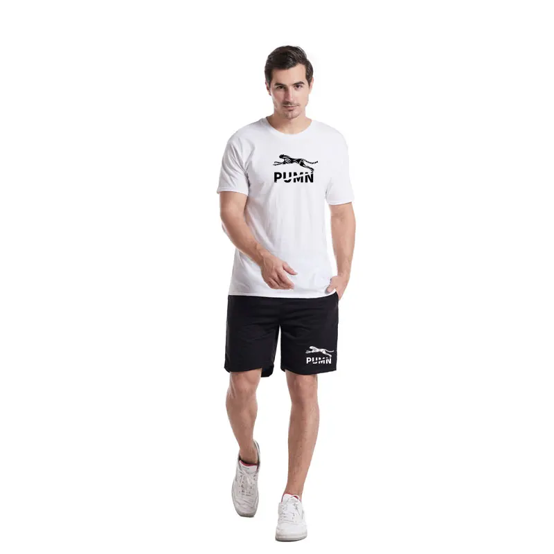 

Summer Men Trend Short Sleeve Round Collar T Shirt Casual Loose Pure Cotton Sweatshirts+Sweatpants Sports Jogging Suit Two-piece