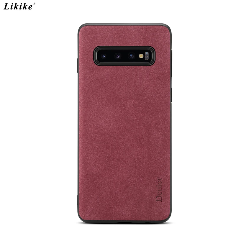 Likike Frosted Leather Back Phone Case for Samsung Galaxy S10 Plus Silicone Frame Cover Vintage Luxury Plain Style Fashion |