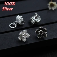 100 925 sterling silver color 9mm retro flower small pendant fine charm for bracelets diy jewelry making accessorie