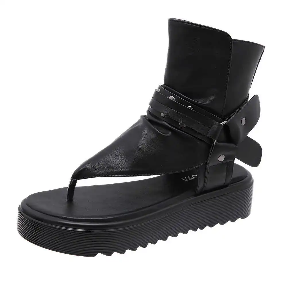 

Roman rivet clip toe women's shoes 2020 summer thick soled waterproof platform sandals belt buckle slope heel high heel sandals