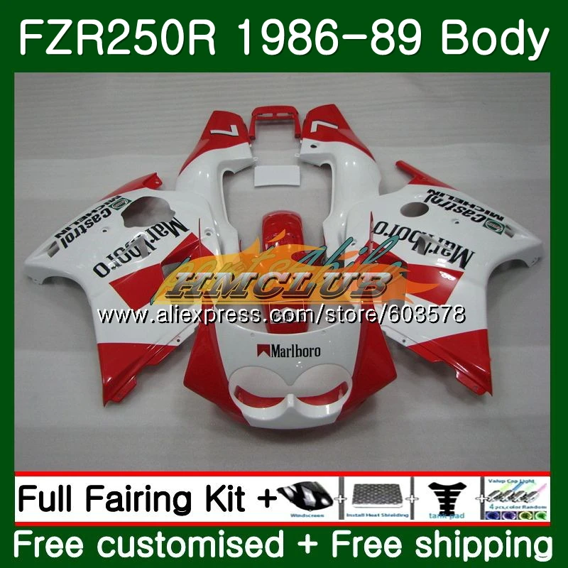 No. 1 Корпус для YAMAHA FZR250R FZRR FZR 250 250R 1986 1987 1988 1989 124CL. 21 красный, белый FZR250RR FZR-250 FZR250 86 87 88 89 обтекатель - Цвет: No. 1