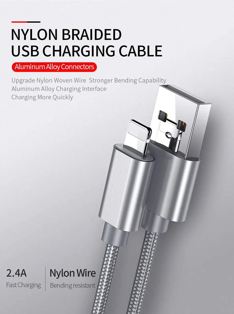 ROCK металлический USB кабель для iPhone 8, 7, 6, 6 S X, сплав, нейлоновая оплетка, быстрый usb кабель для зарядки iPhone X, 10, SE, 5, 5S, зарядное устройство для iPhone