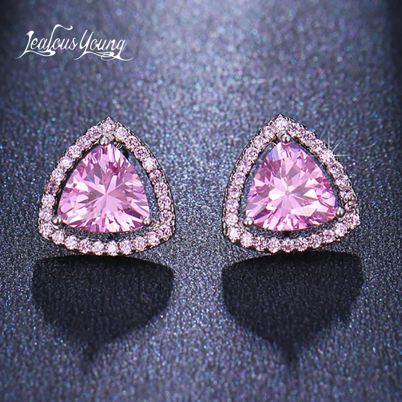 Женские Треугольные Серьги гвоздики с фианитом модные корейские серьги розовыми