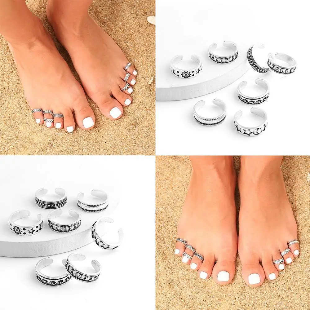 

7pcs Summer Beach Vacation Knuckle Foot Ring Set Open Toe Rings for Women Girls Adjustable Jewellery Wholesale Gifts