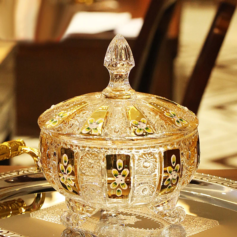 Европейская эмалированная банка для конфет роскошная позолоченная Хрустальная