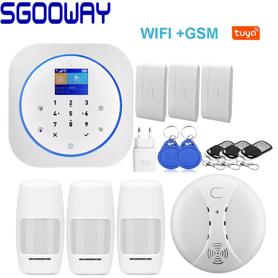 Set F Sgooway сенсорная клавиатура Tuya Smart Life WI-FI GSM домашняя система охранной сигнализации Беспроводной с IP видео Камера Alexa Google Home - Цвет: Set F