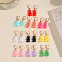 new colorful resin bear animal drop dangle earrings for women gold color gummy bear hanging earrings fashion party jewelry gift
