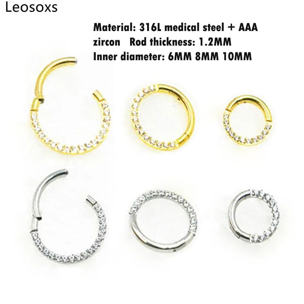 Leosoxs-anillo de acero médico para uñas, joyería para Piercing de oreja, hueso, coclear, nariz, nariz, 16G, nuevo, 316L, 1 unidad
