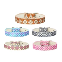 dog collar for small large dogs pu leather dog collars adjustable plaid rhinestone collar for cat puppy pet accessory