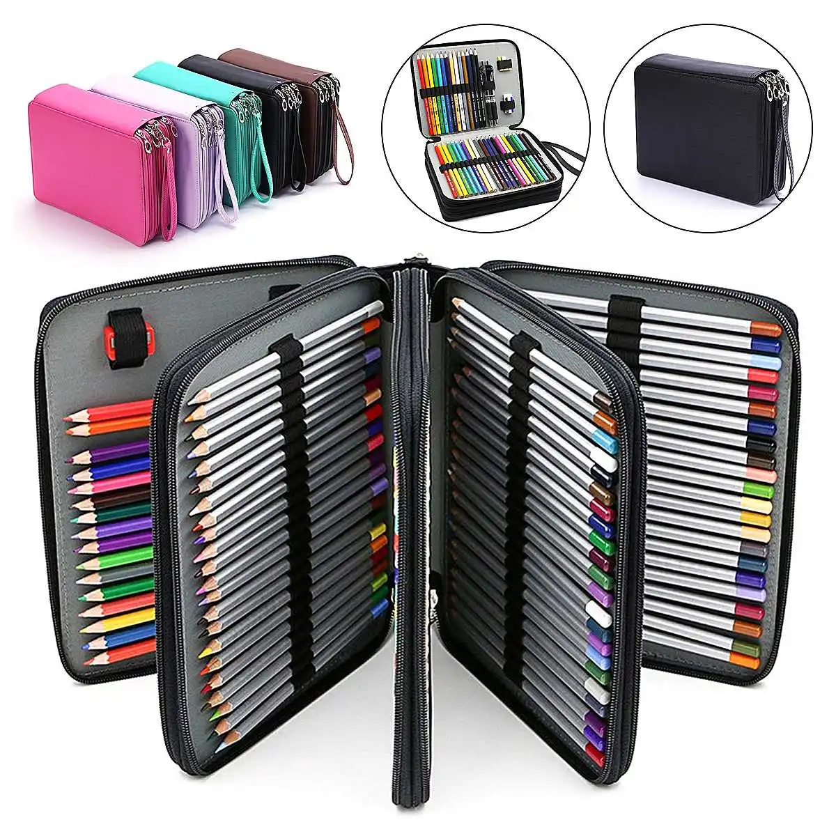 

184 Slot Pencil Cases Colored Pencil Case Holder Large Capacity Portable PU Leather Pencil Bag For Student Gifts Supplies