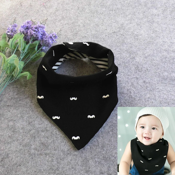 Детские слюнявчики с рисунком звезды, стильные двухслойные Слюнявчики с пуговицами, тканевые нагрудники в виде банданы для новорожденного, детские слюнявчики для мальчиков и девочек - Цвет: 07 Black