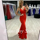 Пикантные Длинные Вечерние платья-русалки с разрезом, V-образным вырезом, платья для выпускного вечера, бальное платье для вечеринки, Вечерние платья в мелкую Мику, 2