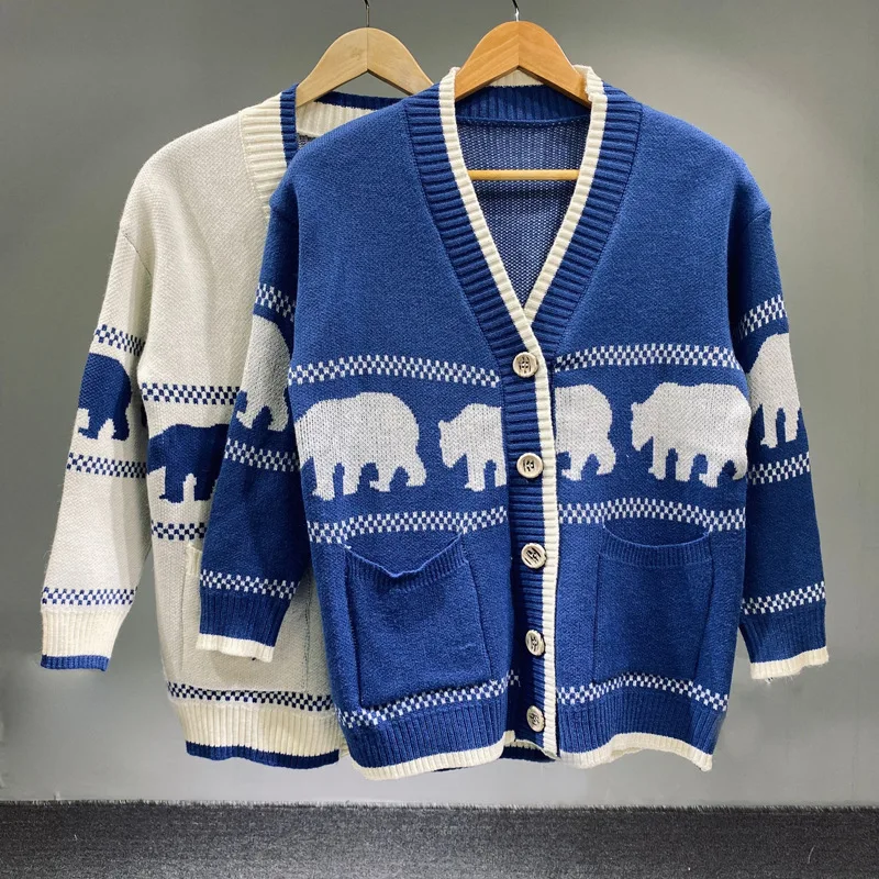 

New 2021 fashion Knitted Female Loose Sweater Coat Cartoon embroidery ladies Sweet Jacket