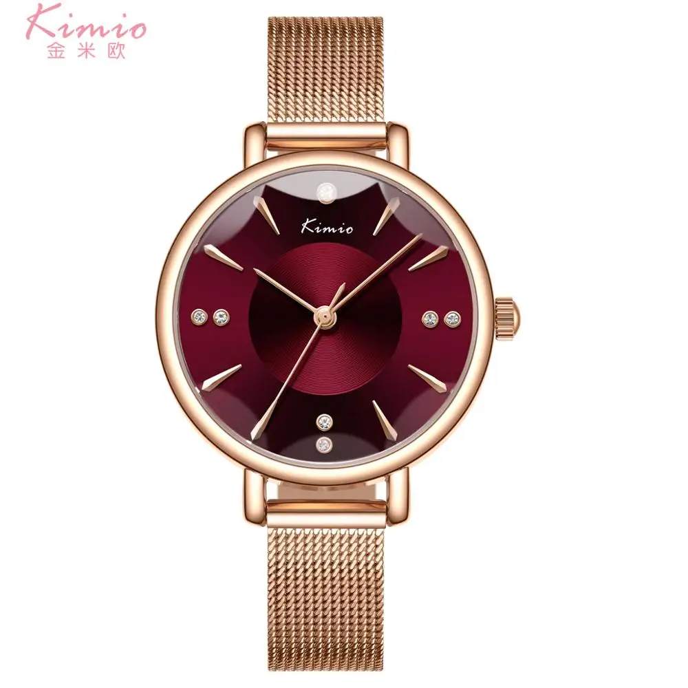 Round Simple Sunray Dial Stainless Steel Strap Kimio Quartz Watches For Girls