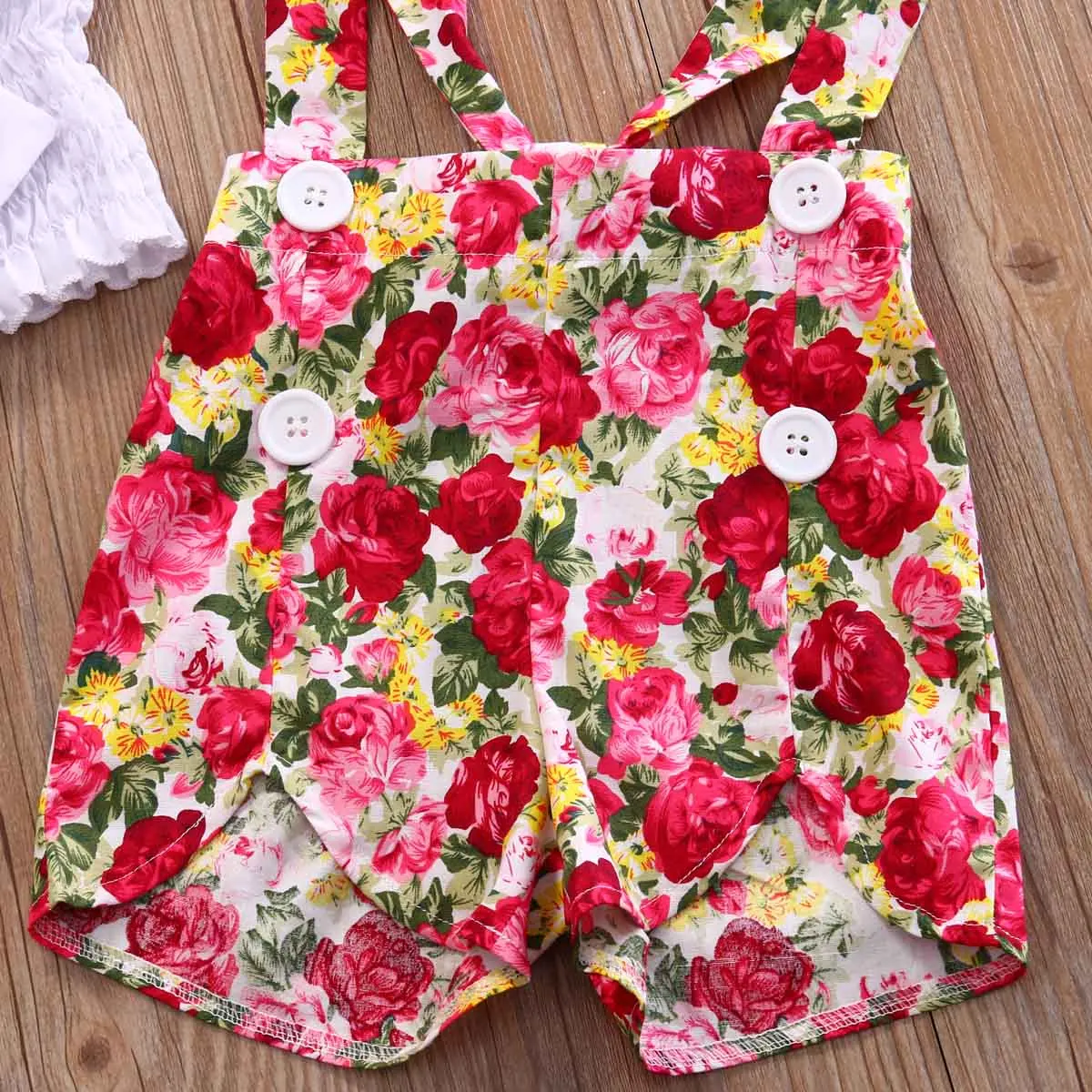 

Summer Children Clothing Girls Set Summer Kids Outfits Child Garment Off Shoulder Top Floral Dungaree Shorts Bibs Overalls