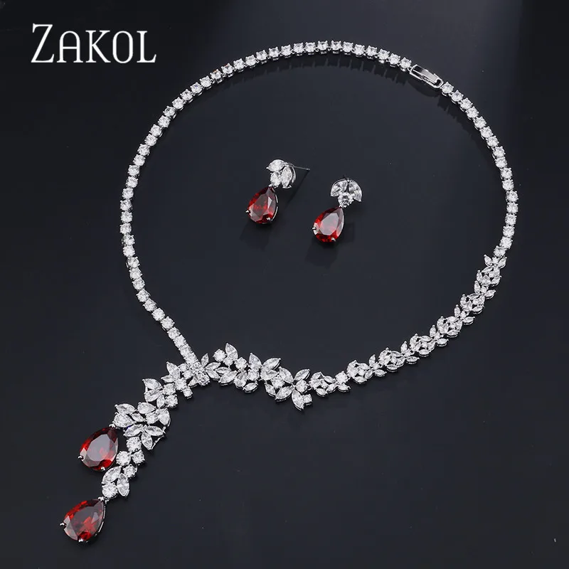 Комплект из колье и серёг с фианитом | Украшения аксессуары