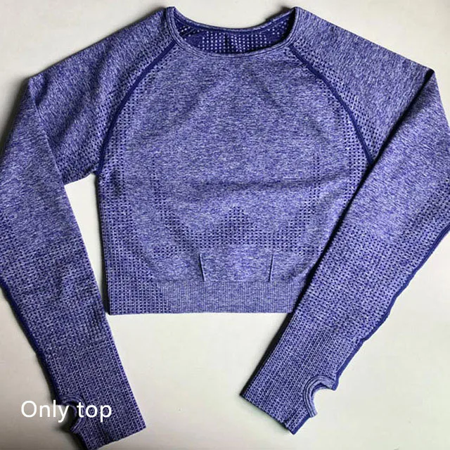 Purple top Женский Vital бесшовный комплект для йоги, одежда для фитнеса, спортивная одежда, женские леггинсы для спортзала, леггинсы с пуш-ап, укороченные рубашки, спортивные костюмы - Цвет: Purple top