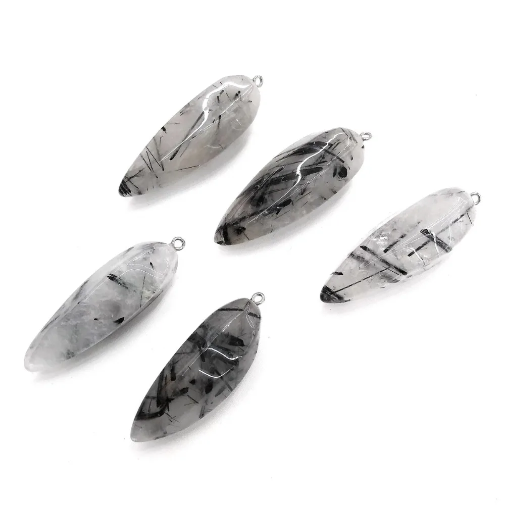 

Natural Stone black hair clip Pendants Bullet shape Pendant for Jewelry Making Diy necklace accessories Size 20x55 mm