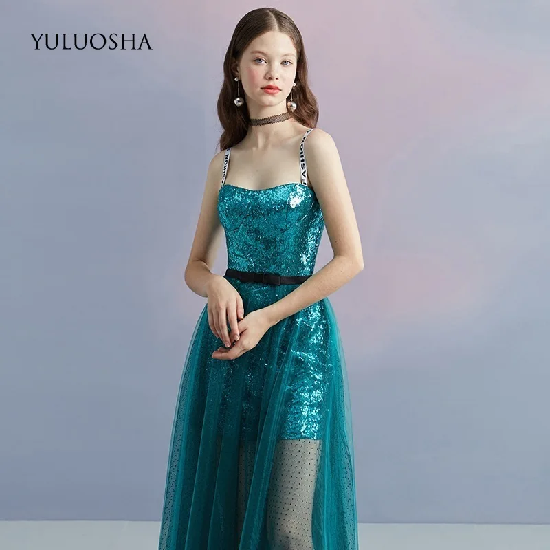 YULUOSHA Fashion Sexy Evening Dresses Strapless Sleeveless Spaghetti Straps Tea-Length Party Prom Formal Gowns Robe De Soiree | Свадьбы и