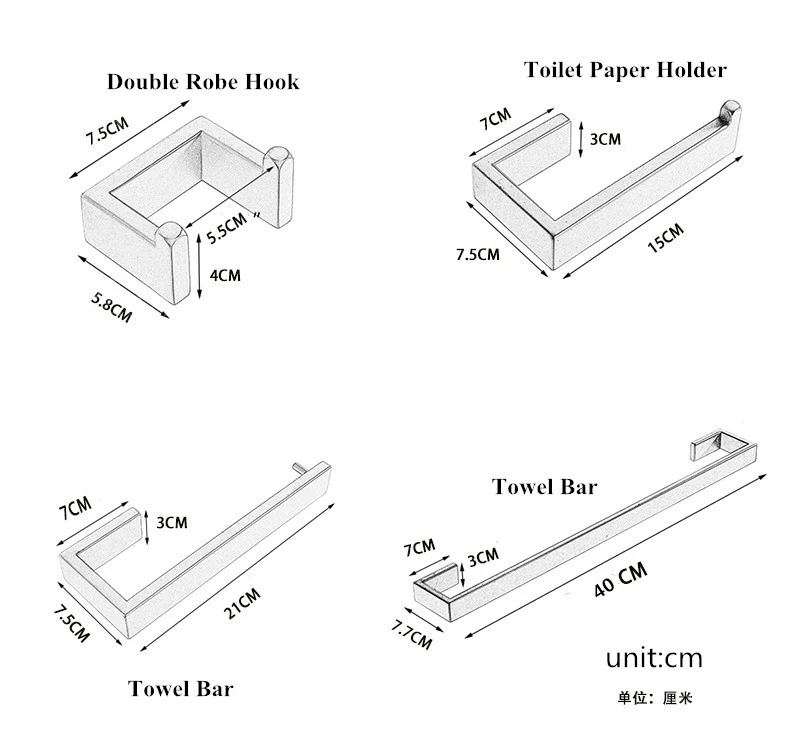 

Matte Black 4-Piece Set Bathroom Accessories Stainless Steel Wall Mount Toilet Paper Holder Towel Bar Ring Robe Hook Towel Rack