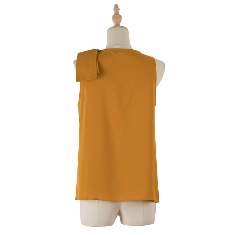 

2021 Sleeveless Blouse Shirt Women Bow-Knot Solid Ginger Summer Round Neck Casual Streetwear Elegant Female Top Blusa SJ8076V