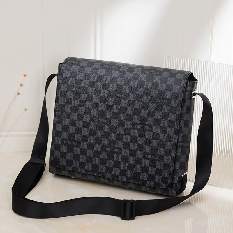 

Light Luxury Fashion Printed Plaid High Quality Leather Men's Business Shoulder Bag Designer Handbag Satchel