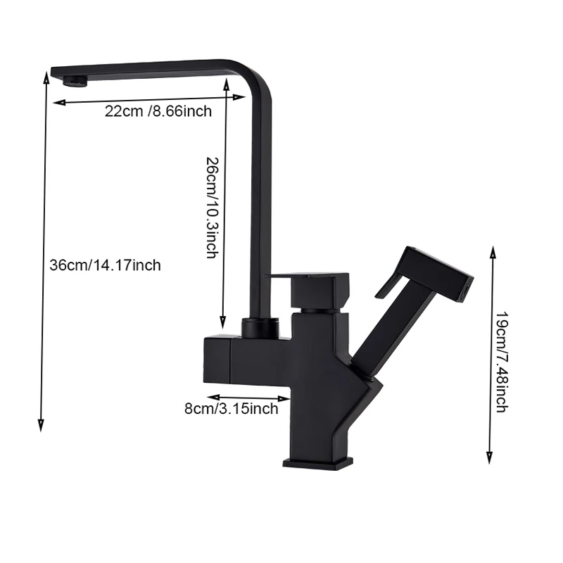 Deck Mout Black Higher Kitchen Faucet hot cold Mixer Tap one Hole single Handle Pull Out Spray Gun Brass Material Lead Free |