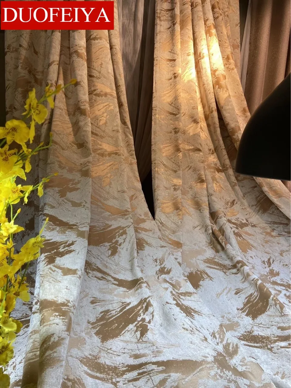 

Double-sided Jacquard Chenille Curtains Fireworks Modern Light Luxury Champagne Blackout Curtains for Living Dining Room Bedroom