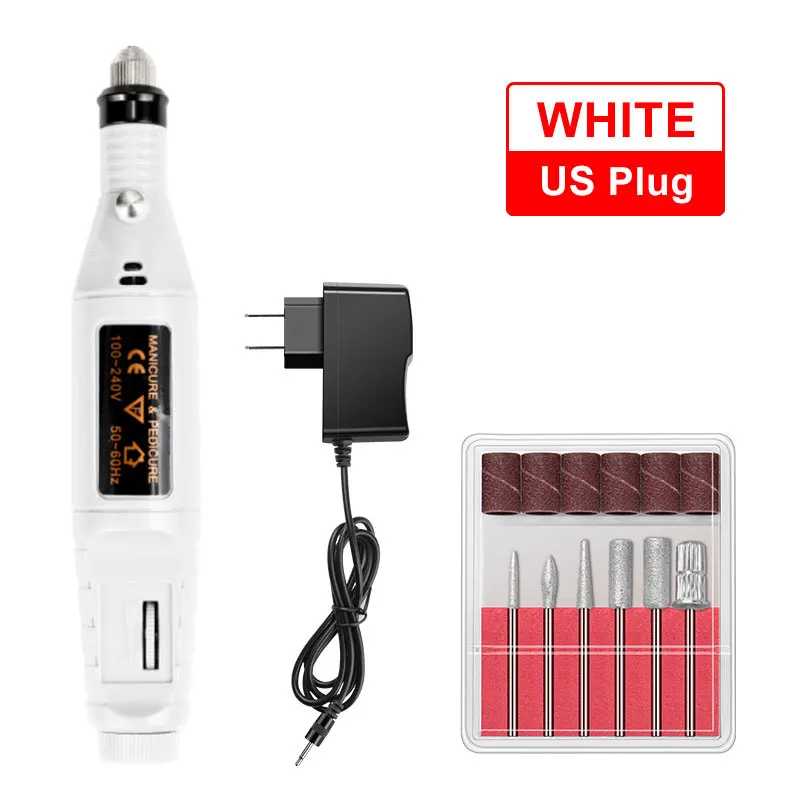 For US Plug 1 Набор, электрическая дрель для ногтей 20000 ОБ/мин, фрезы, фрезы для маникюра, пилочка для ногтей, ручка, лак - Цвет: For US Plug