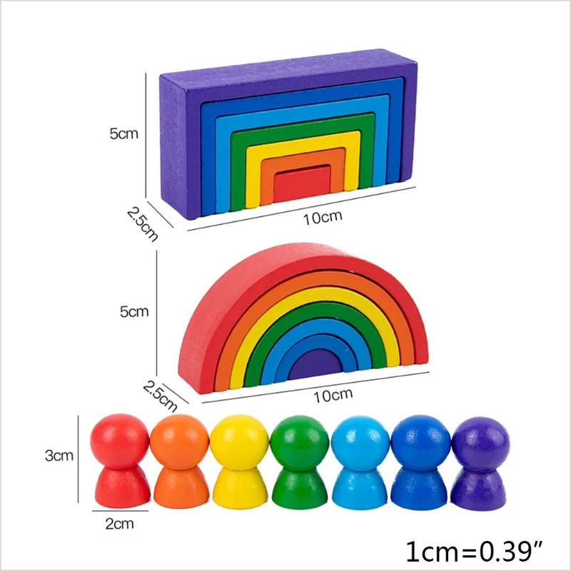 

Wood Rainbow Blocks Natural Wooden Toy Children Block Rainbow Toy Building Block Educational Toy Gift
