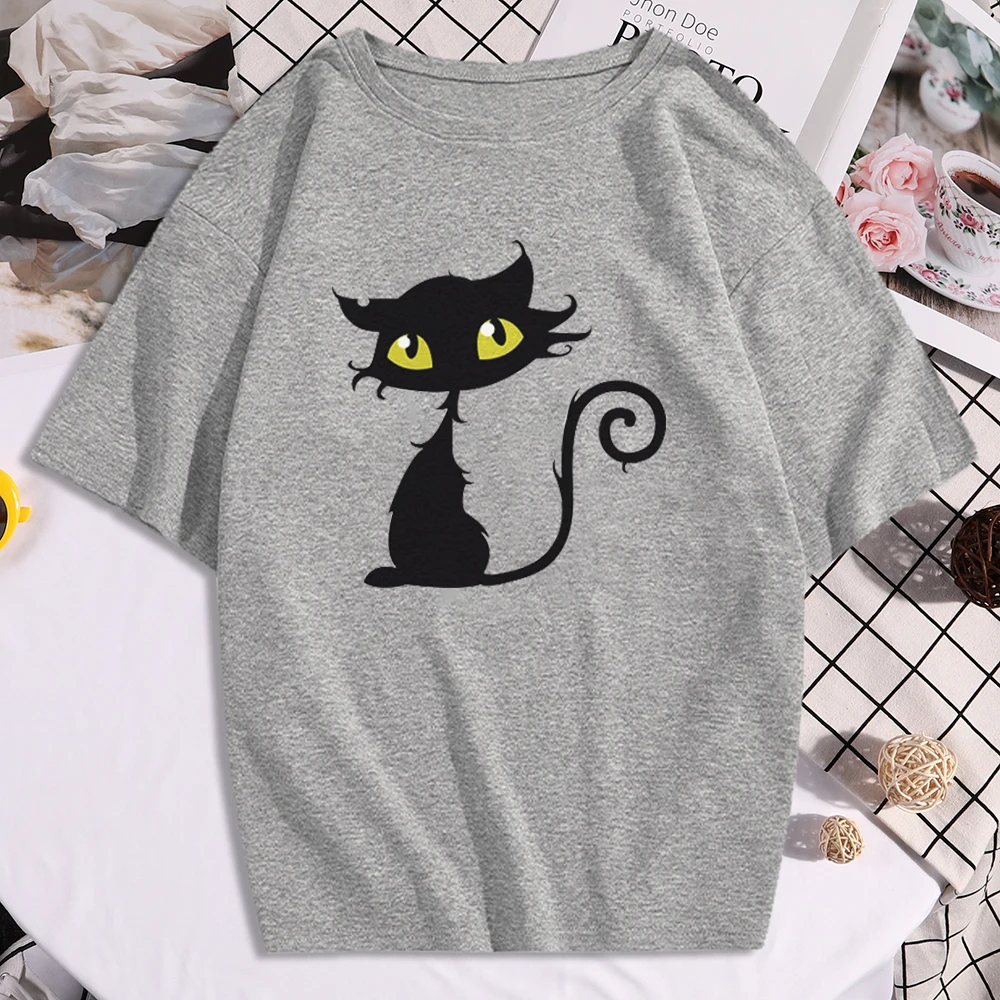 2021 женские футболки с рисунком кошки из мультфильма Короткий рукав Бренд Модные