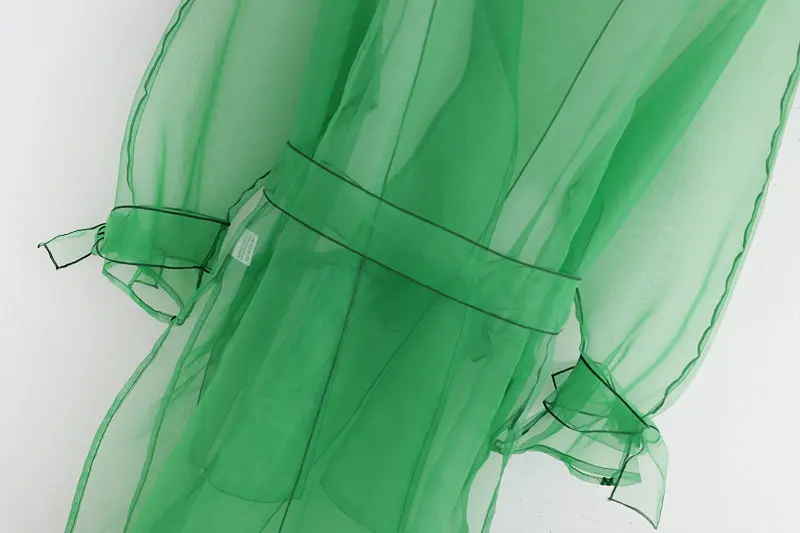 

Sunscreen Shirt Clothing Summer 2019 New Fashion Transparent Organza Green Long Dress Shirts Blouse Modern Lady Wears