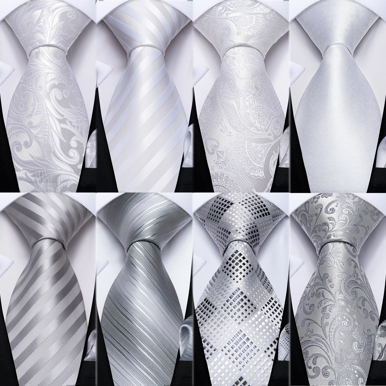 DiBanGu дизайнерские Белые Серые Серебристые мужские галстуки платок запонки набор шелковые шейные галстуки для мужчин Свадебная вечеринка д...