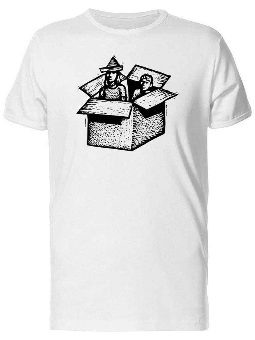 Sketch Of Kids Playing In Box Men'S Tee -Image By Round Neck Shirt |