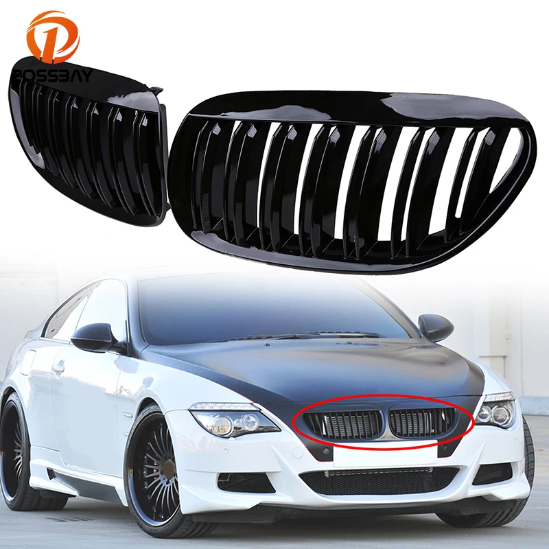 

POSSBAY Front Bumper Hood Grille Grilles for BMW 6-Series E63 Coupe M6 2005.03-2010.07 Gloss Black Double Slats Car Grill