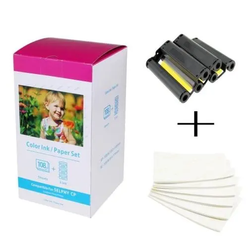 

Compatible Canon KP-108IN 3 Color Ink 180 Sublimation Photo Paper 4*6" (100*148mm) For Canon Selphy CP1300 CP1200 CP900 Printer