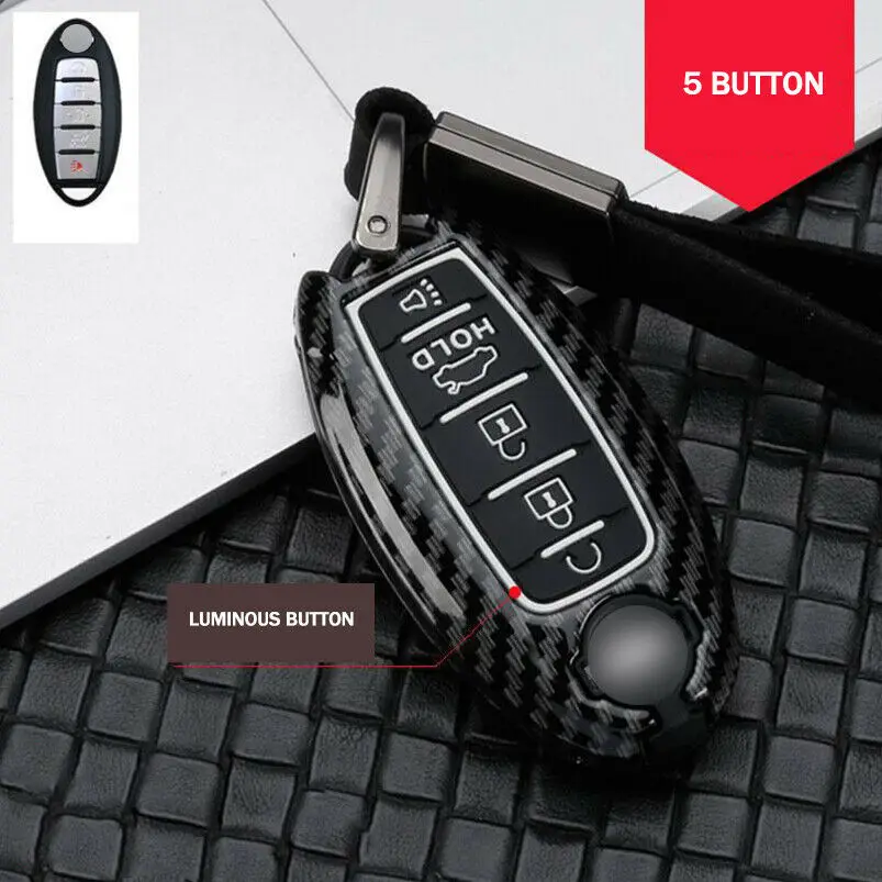 

5 Button Carbon Fiber Zinc Alloy Car Smart Remote Key Fob Case Cover Holder For Nissan For Infiniti Accessories