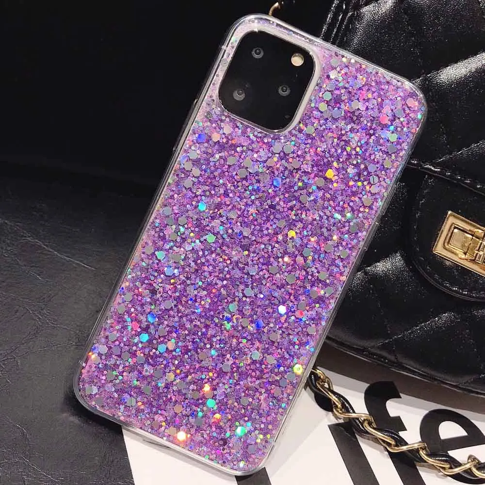 Purple Блестящая с кристаллами, прозрачная, для телефона чехол для samsung A6, A8, A9,, блестящая, блестящая, для Galaxy Note 10, S7, S9, S8, S10 Plus, E, мягкий чехол - Цвет: Purple