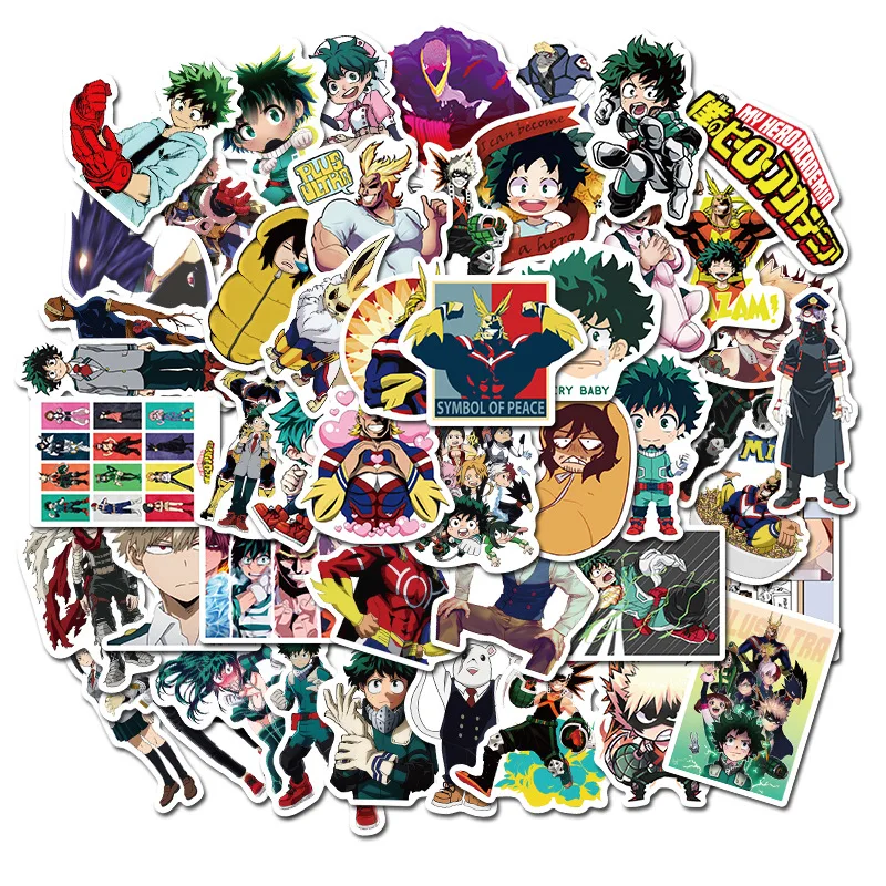 

50pcs My Hero Academia Suitcase Stickers Skateboard Laptop Izuku Midoriya All Might Boku no Hero Academia Anime Decal Character