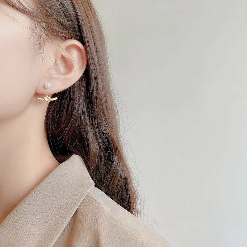 

Korea Fashion Matte Knotted Earrings S925 Silver Needle Split Rear Hanging Net Red Female Earrings