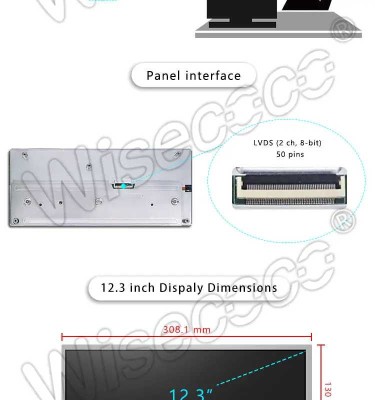wifi Bluetooth 12.3 inch 1920*720 ips LCD screen with lvds SIM card HDMI driver board for automotive display HSD123KPW1-A30