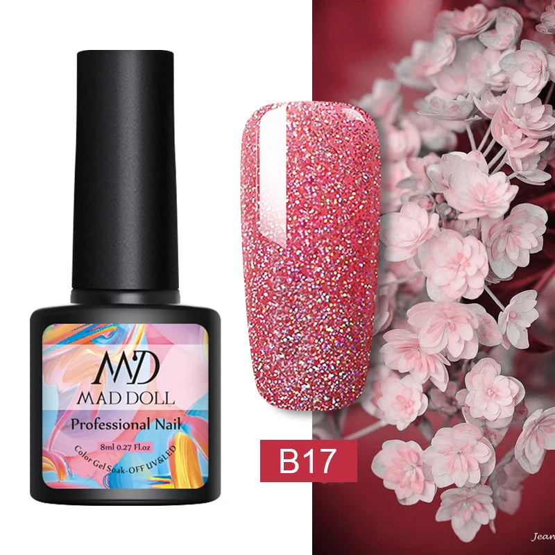 B17 MD MAD DOLL, 8 мл, УФ-гель для ногтей, серый, черный, чистый цвет для ногтей, отмачиваемый Гель-лак, однократный полуперманентный гель для ногтей - Цвет: B17