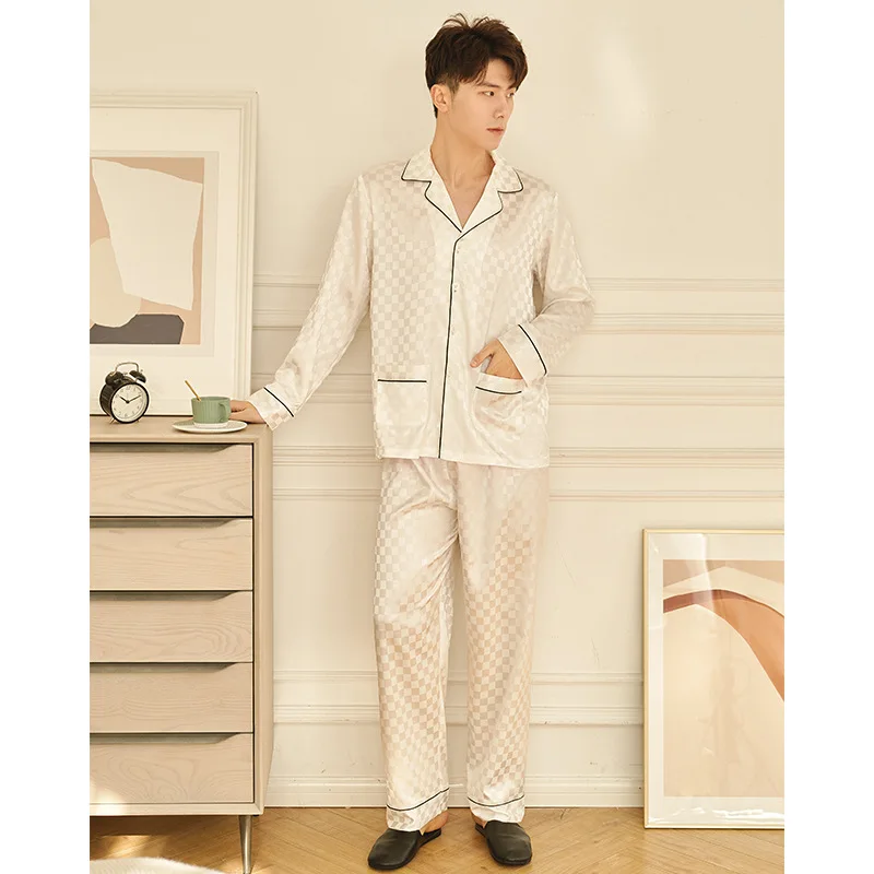 Pajamas Sets 2pcs Men's Stain Silk Like Pajama Set Sleepwear Men Sexy Modern Style Soft Cozy Satin Nightgown Men Summer Oversize