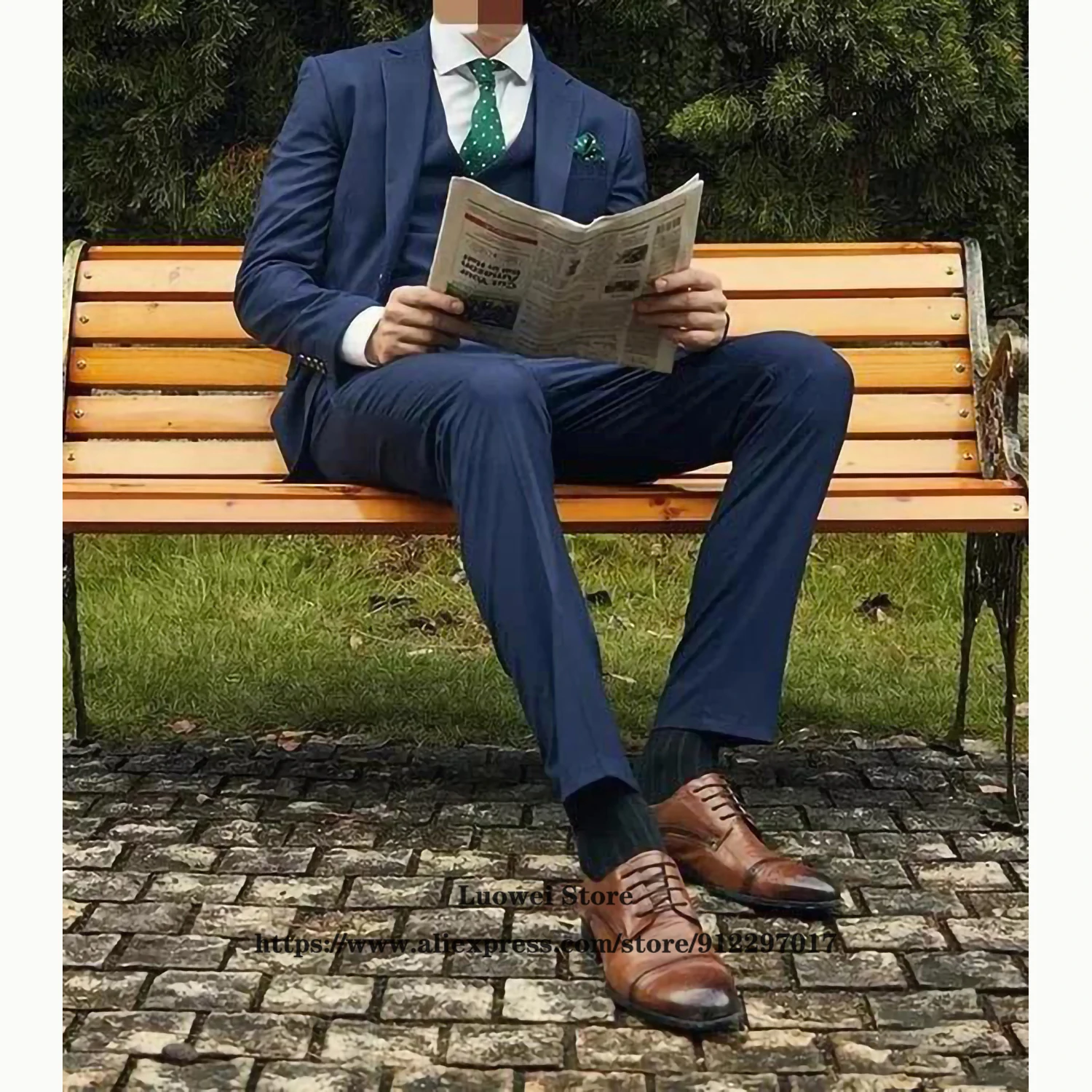 

Классические темно-синие мужские костюмы, Официальный деловой Блейзер, винтажный свадебный смокинг для жениха, комплект из 3 предметов, муж...