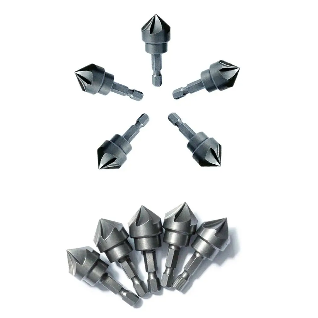 

10pcs Six-blade Hexagonal Handle Chamfering Device Milling Cutter Countersink Drill Woodworking Hole Opener 90 Degree Bevel
