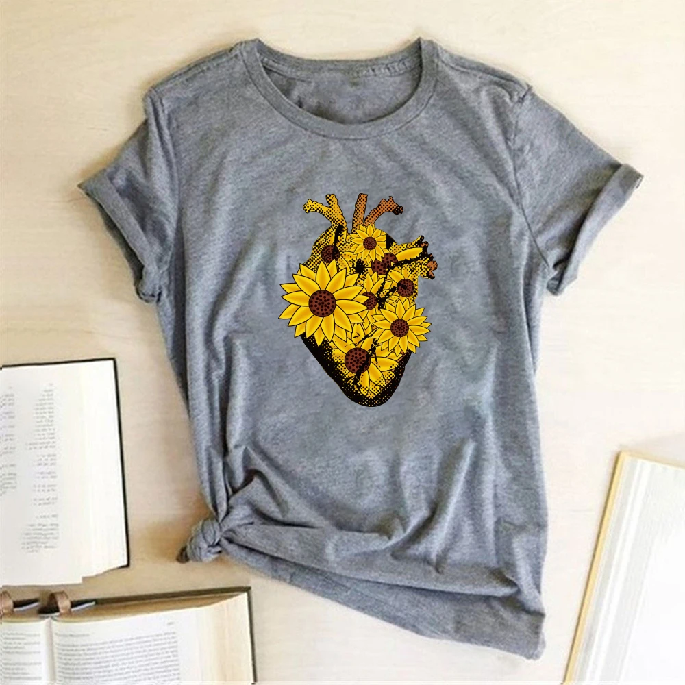 

Women Fashion Crew Neck Harajuku Top Tee Shirt Femme Ete Camisetas Sunflowers Printed T-shirts Women T Shirt Summer Graphic Tees